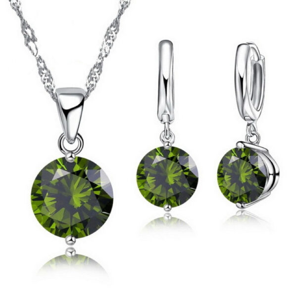Sterling Silver Pendant Necklace Earrings Set Fashion Jewelry Trendy Style Austrian Crystal Women Engagement Colours - Image 2