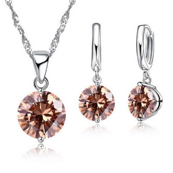 Sterling Silver Pendant Necklace Earrings Set Fashion Jewelry Trendy Style Austrian Crystal Women Engagement Colours - Image 5