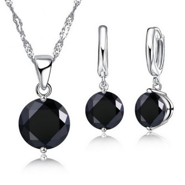 Sterling Silver Pendant Necklace Earrings Set Fashion Jewelry Trendy Style Austrian Crystal Women Engagement Colours - Image 7