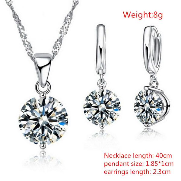 Sterling Silver Pendant Necklace Earrings Set Fashion Jewelry Trendy Style Austrian Crystal Women Engagement Colours - Image 3