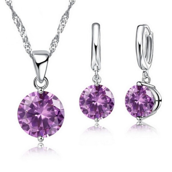 Sterling Silver Pendant Necklace Earrings Set Fashion Jewelry Trendy Style Austrian Crystal Women Engagement Colours - Image 6