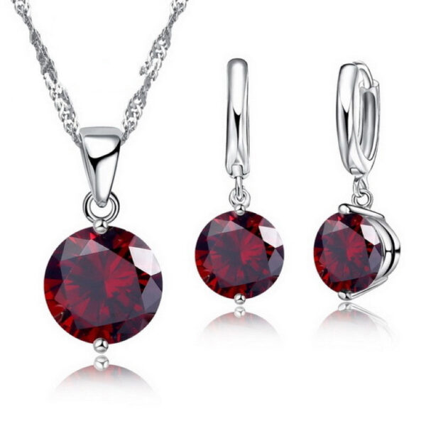 Sterling Silver Pendant Necklace Earrings Set Fashion Jewelry Trendy Style Austrian Crystal Women Engagement Colours - Image 8