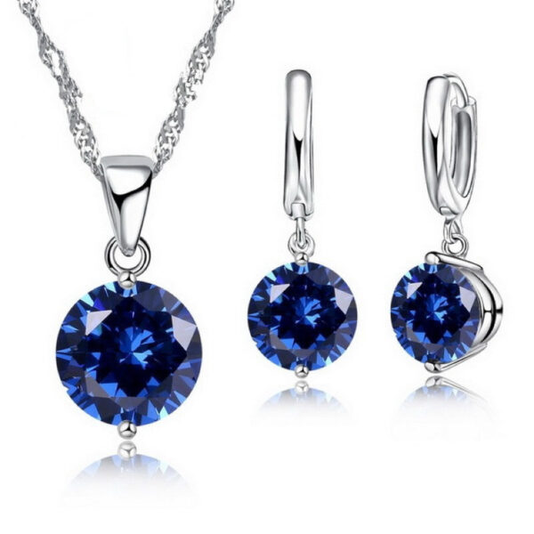 Sterling Silver Pendant Necklace Earrings Set Fashion Jewelry Trendy Style Austrian Crystal Women Engagement Colours - Image 4